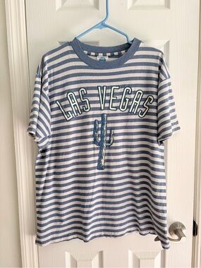 Vintage Belton Single Stitch Blue White Striped Las Vegas T-Shirt Size Large